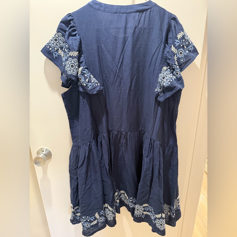 NWT 1X Torrid Belle Isle Navy Blue flutter sleeve trapeze embroidered dress NEW - Picture 9 of 14